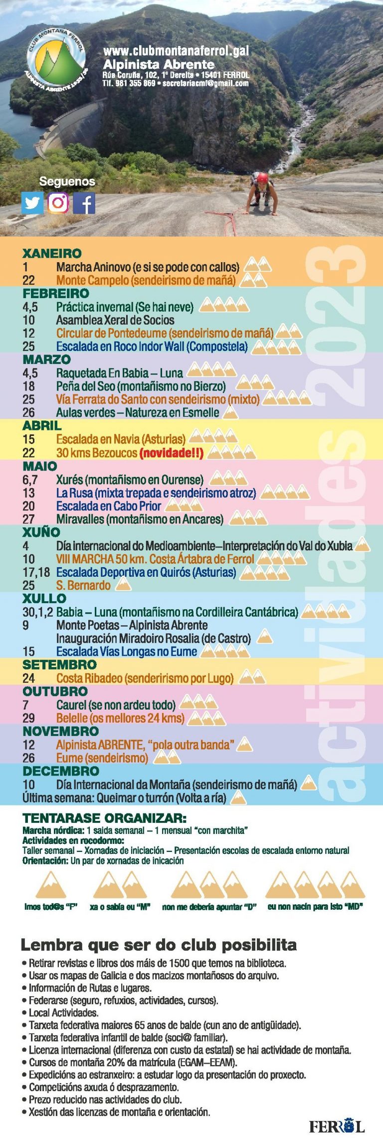 Calendario Club de Montaña Ferrol 2023